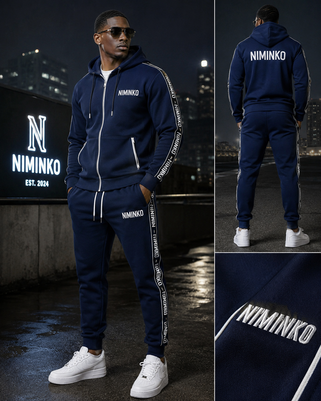 Niminko Navy Night Tracksuit by Niminko in Midnight Navy / White showing visible Niminko garment branding.